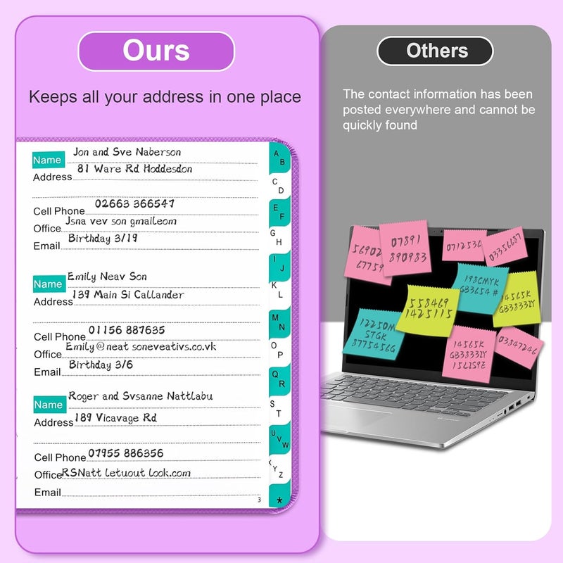 BLESWIN Address Book with Alphabetical Tabs, Hardcover Address Book for Record Contacts, Small Address Book to Store All Your Important Informations in One Place, 6.1x4.7" – Purple - Image 5